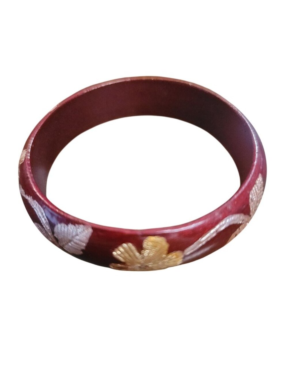 Handmade Vintage Red Floral Bangle Bracelet With Gold Detailing Size 8 - Picture 2 of 6